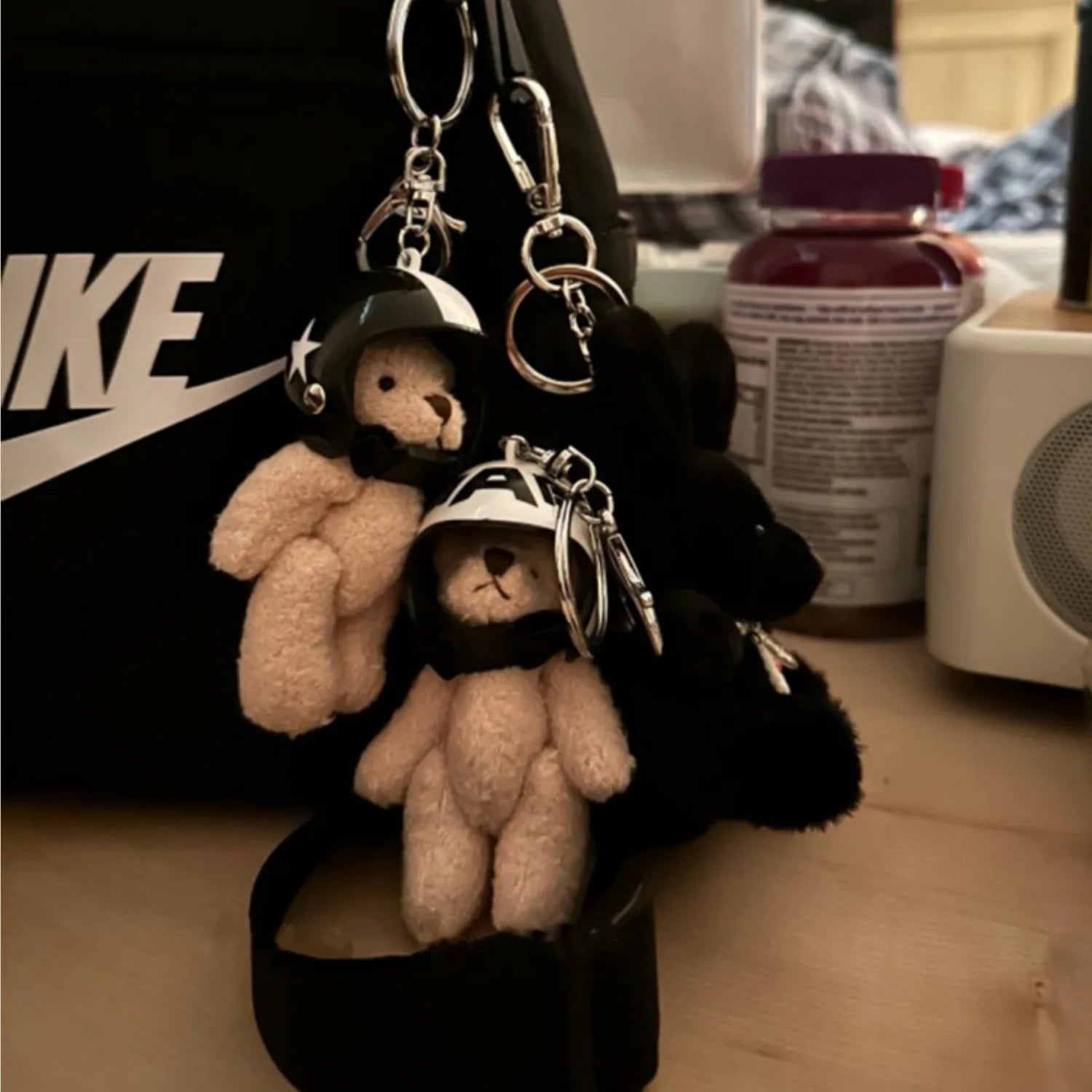Helmeted Bear Charm Keychain
