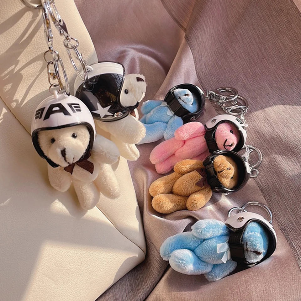 Helmeted Bear Charm Keychain